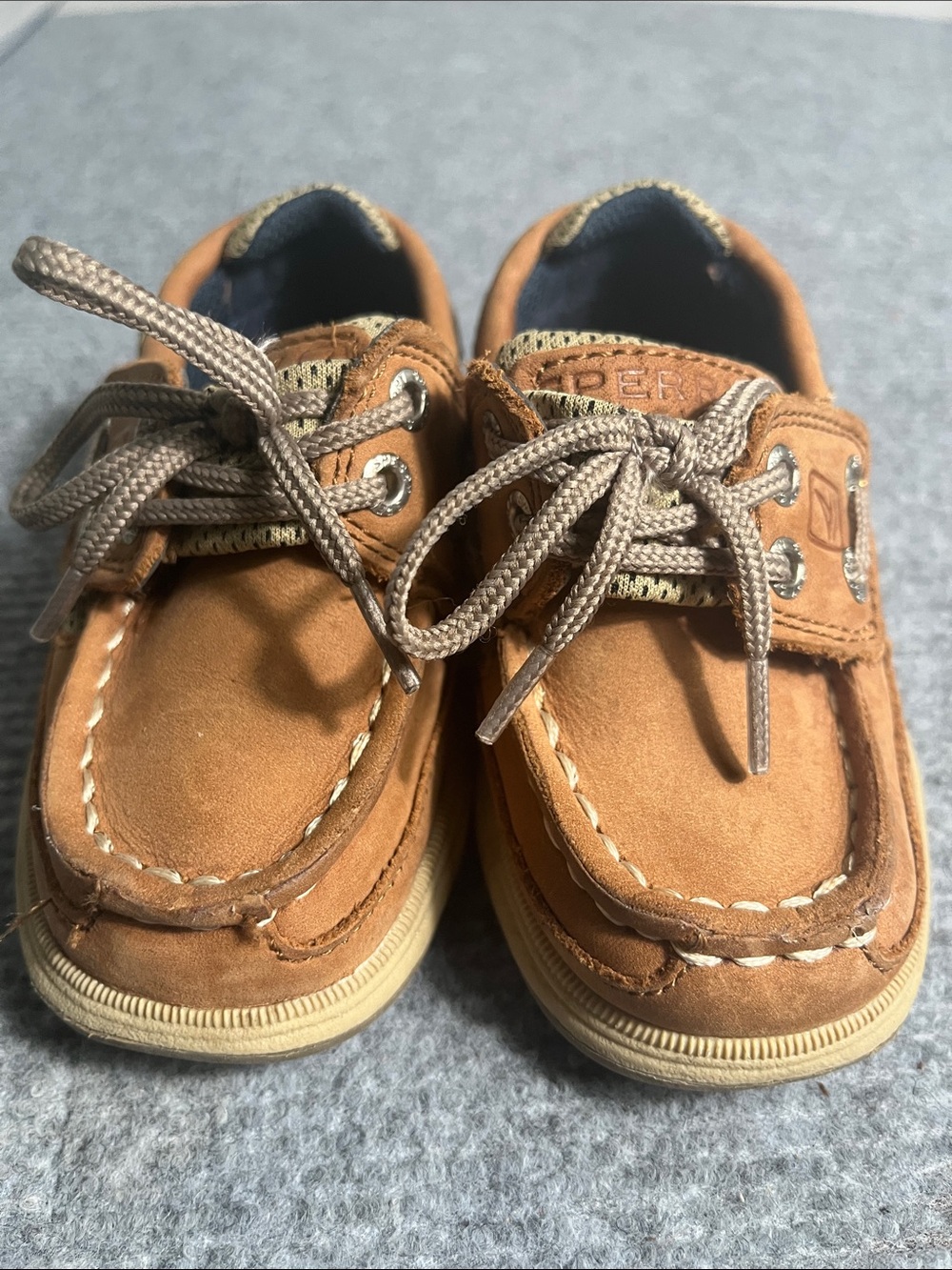 Sperry Kids Tan Boat Shoes with Lace-Up Detail